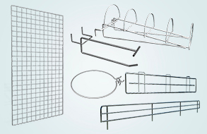 Крючки, подвесы, штанги и ограничители ,решетки и сетки торговые, экономпанели сетчатые