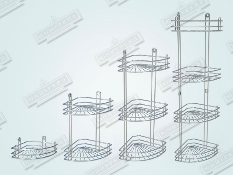 Полка для ванной угловая 4-х ярусная радиальная  глубокая 