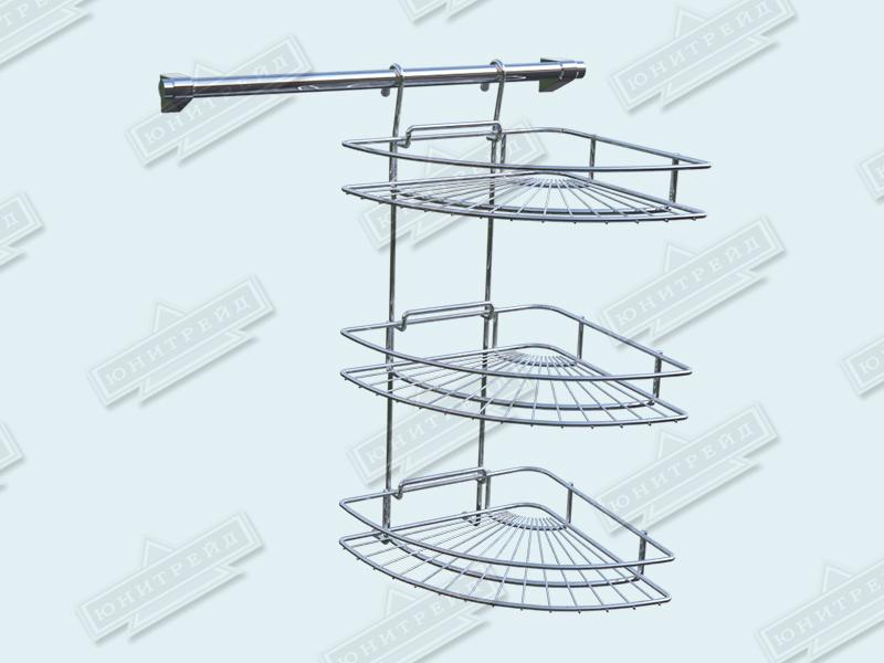 Угловая разборная (модульная) полка на рейлинг  радиальная 3х ярусная